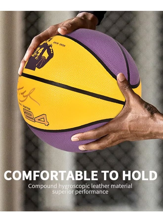 EETU Basketball,Standard Official Size 7/29.5'' Basketball,Composite Leather Street Basketball,Match Training Sports Ball,Indoor Outdoor Game Match Basketball With Pump For Kids Youth Adults-Purple Yellow - Image 5